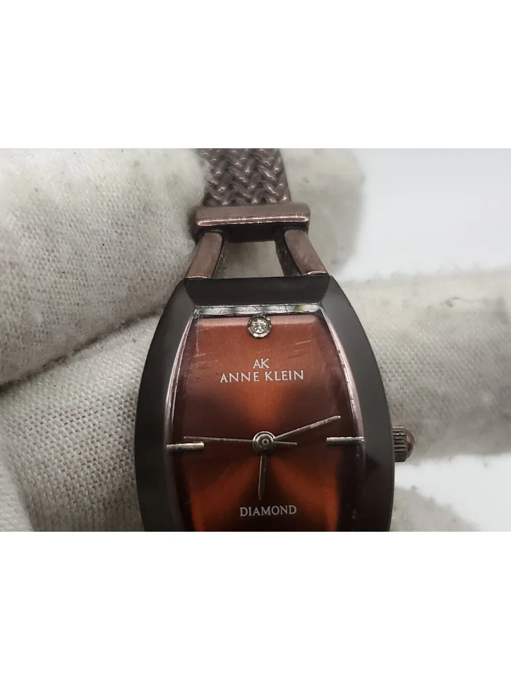 Anne Klein Diamond Quartz Watch New Battery Brown Dial 20mm